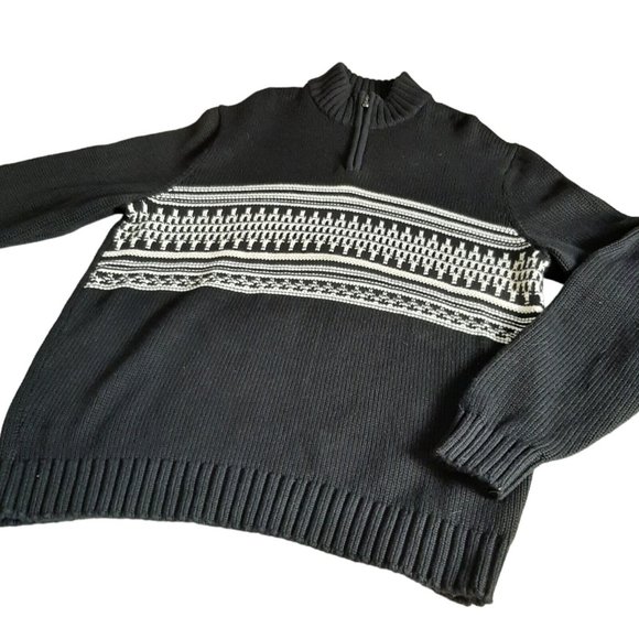 CHAPS Men’s Classic 1/4 Zip Arctic Sweater Black White Knit 100% Cotton XLarge - Picture 11 of 12